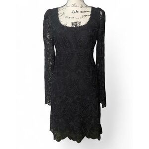 Maeve Black Lace Dress Long Sleeve Cocktail Party Elegant Evening sz 8